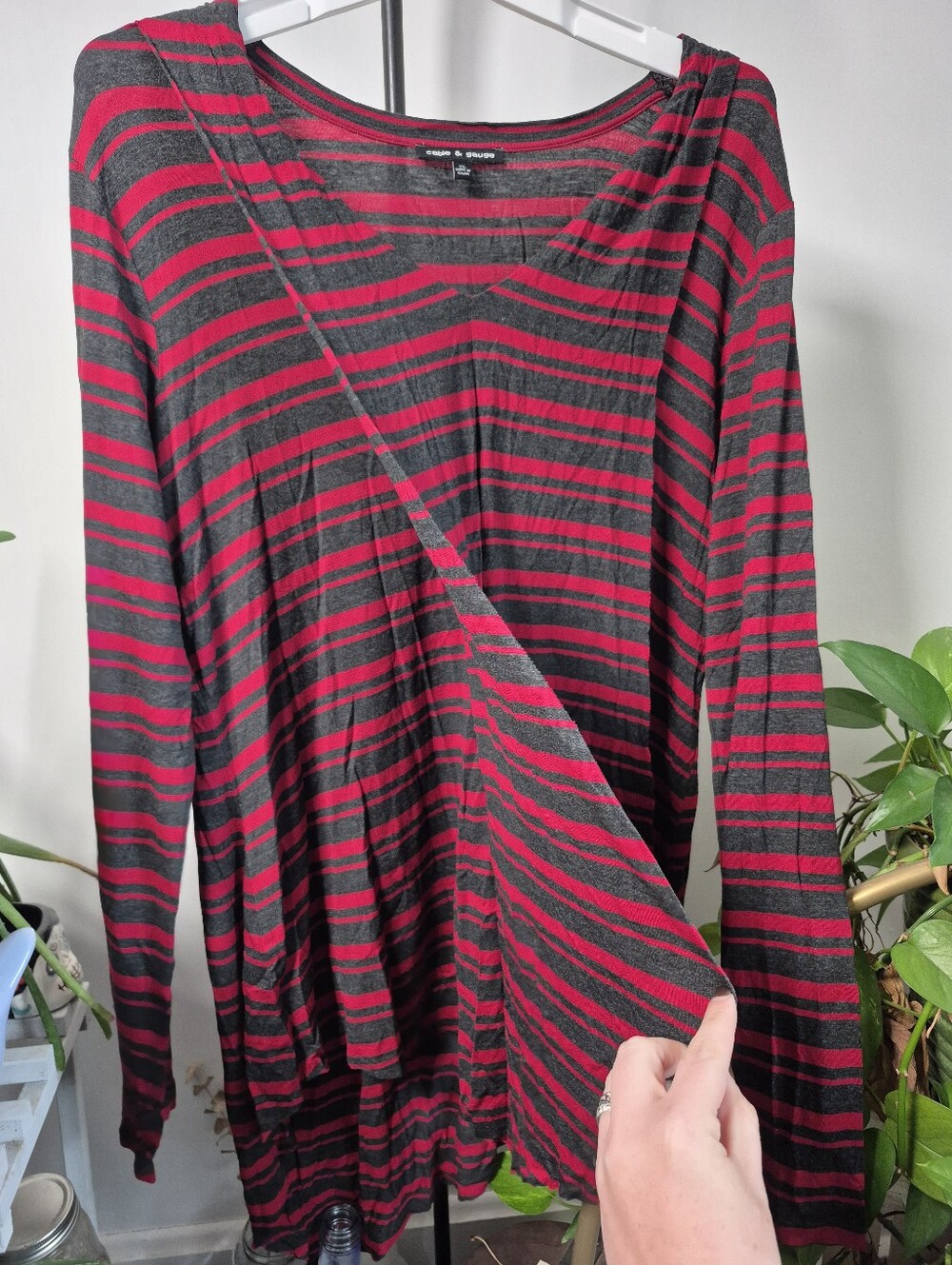 XL Cable & Gauge Red and Charcoal Striped Long Sleeve Y2k Tunic - Picture 2 of 5